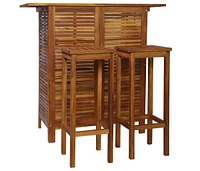 3 Piece Bar Table and Chair Set Solid Acacia Wood