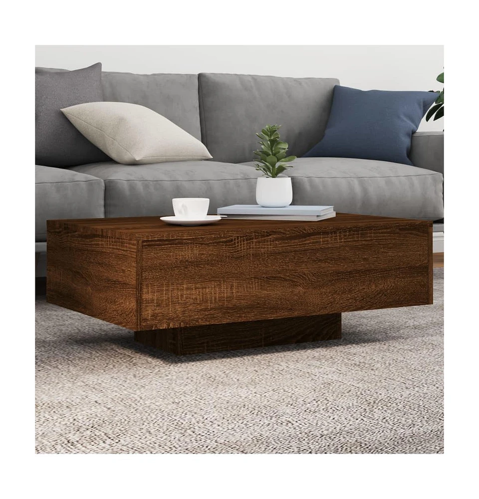 vidaXL Coffee Table with Led Lights Brown Oak 33.5"x21.7"x12.2"