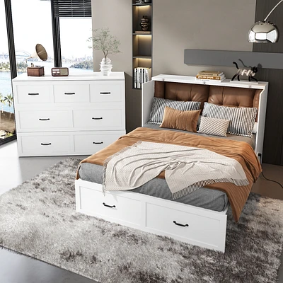 Homsee White Wooden 61.8 in. W Chest of Drawers with Wheels