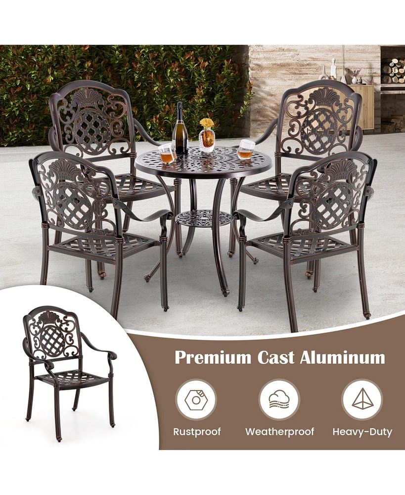 Pcs Patio Cast Aluminum Chairs Outdoor Metal Armchairs with Ergonomic Curved Seat
