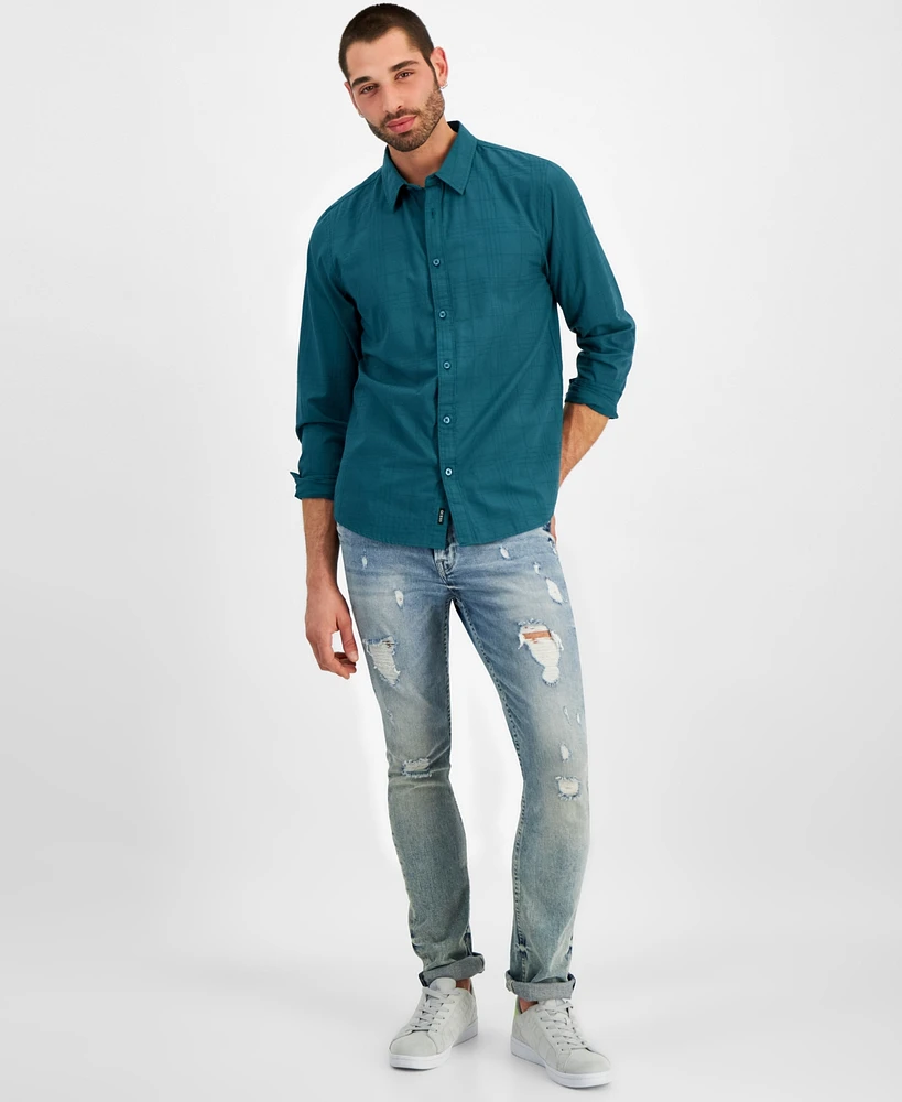 Guess Men's Regent Relaxed-Fit Tonal Stitched Plaid Button-Down Shirt