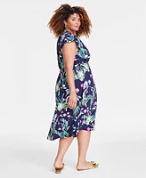 On 34th Trendy Plus Size Flutter-Sleeve Midi Dress, Exclusively at Macy's