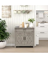 Farmhouse Sideboard Buffet Cabinet, Barn Door Coffee Bar Cabinet with Drawer and Adjustable Shelf, Kitchen Cabinet for Living Room, Entryway