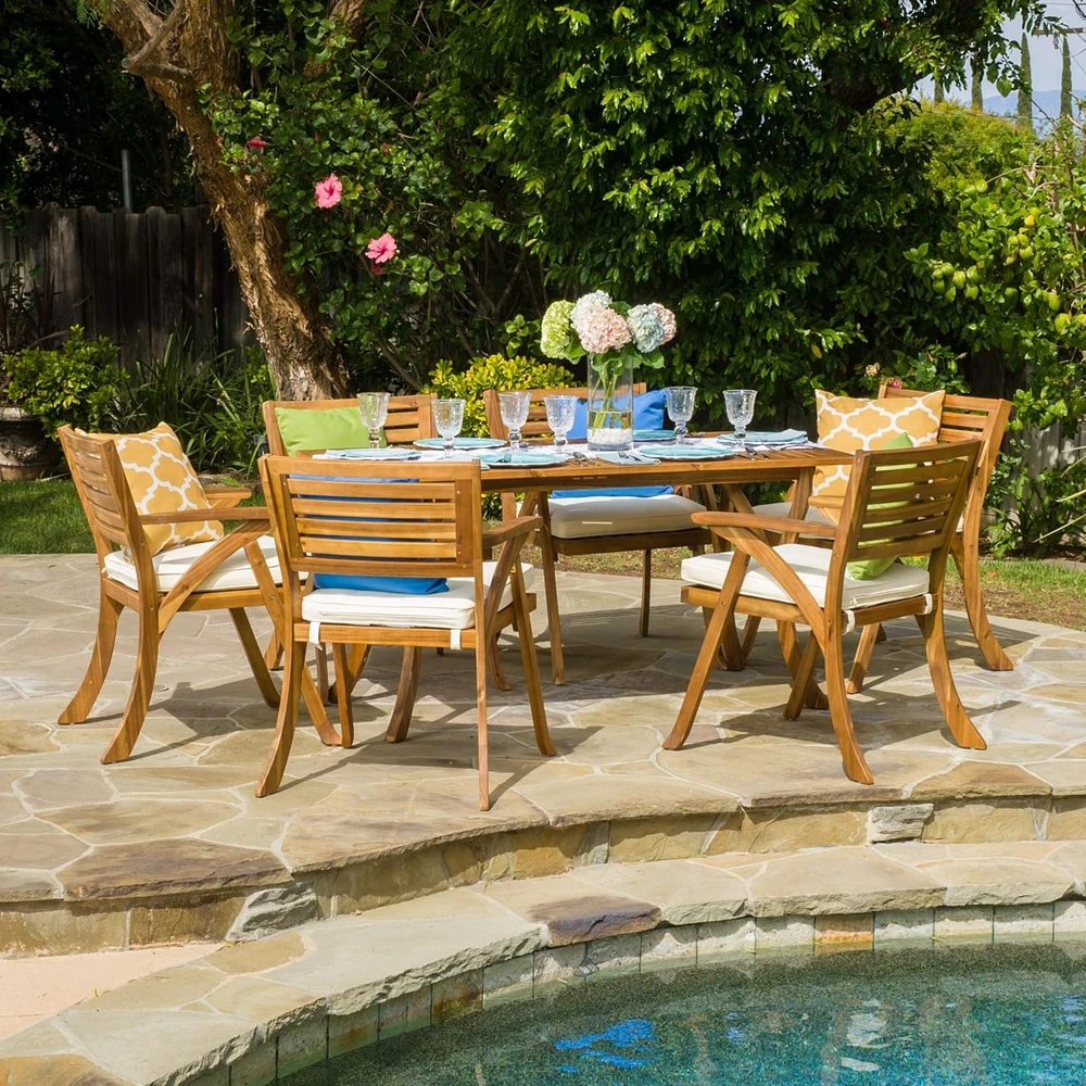 Hermosa 7 Piece Wood Dining Set With Cushions