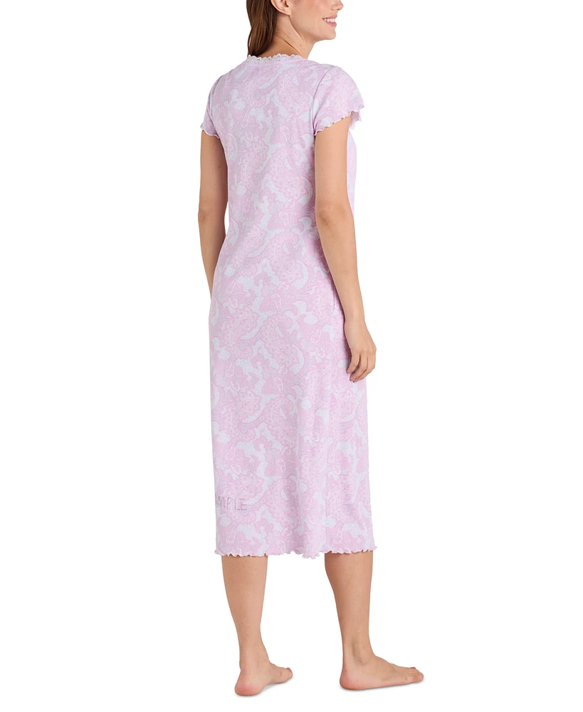 Miss Elaine Women's Paisley-Print Lace-Trim Nightgown