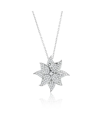 Suzy Levian New York Suzy Levian Sterling Silver White Cubic Zirconia Large Pave Flower Pendant