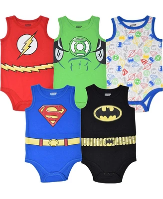 Justice League Baby Boys Batman Superman The Flash 5 Pack Bodysuits Newborn to