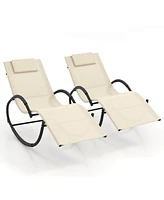 Pcs Outdoor Rocking Lounge Chair with Removable Headrest Breathable Backrest & Seat