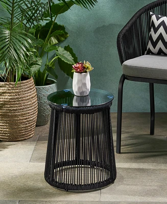 Modern Moonstone Rope-Wrapped Side Table With Tempered Glass Top