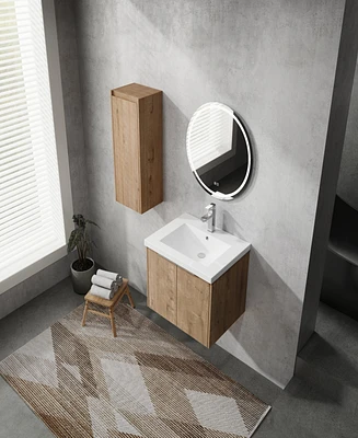 24" Wall-Mounted Bathroom Vanity With Sink and Side Cabinet, Soft Close Doors