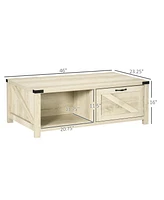Farmhouse Coffee Table with Storage and Drawer, Rustic Coffee Table for Living Room, Open Shelf, Pale Oak