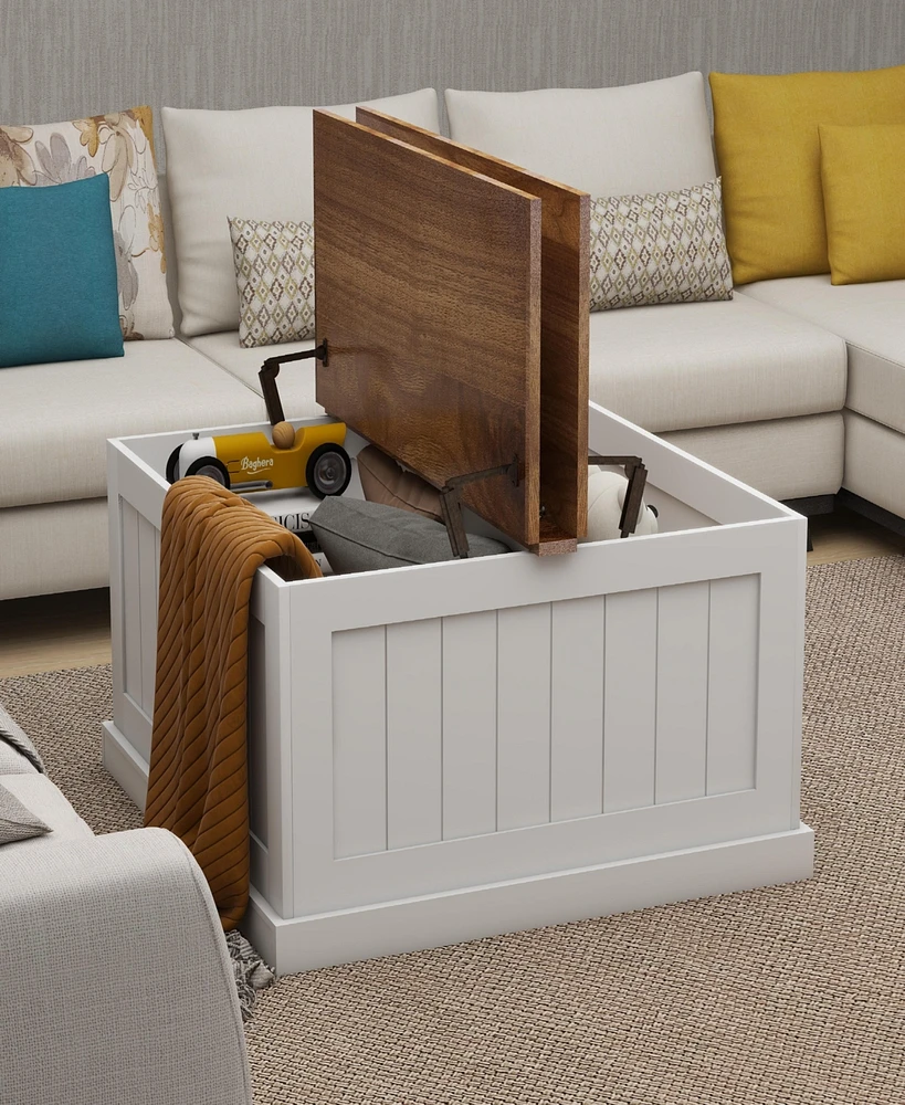 31.5" Farmhouse Coffee Table, Square Wood Center Table with Hinged Lift Top, Rustic Cocktail Table with Large Hidden Storage Compartmen for Livin
