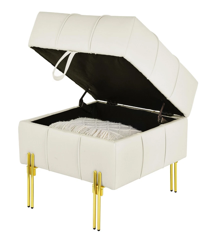 22 inches Anti-scratch Leather Storage Ottoman, Pet Friendly Entryway Bench with Golden Stainless Steel Legs