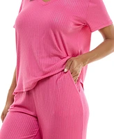 Roudelain Women's Ribbed Glitter-Print Short-Sleeve Pajama Set