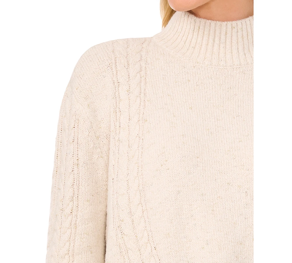 CeCe Women's Mock Neck Cable-Knit Drop-Shoulder Sweater