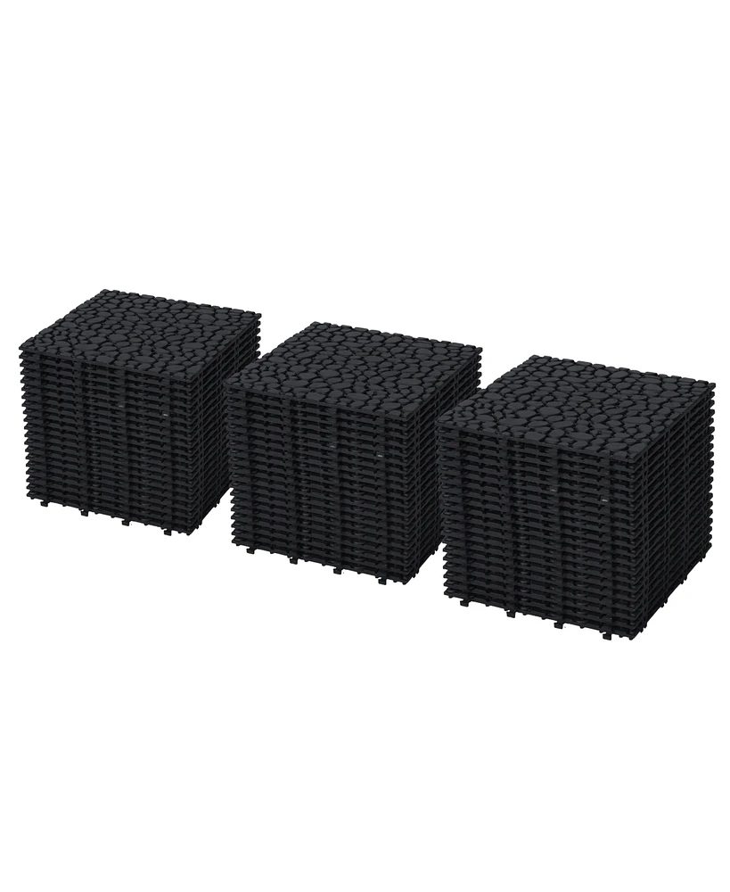 12 x 12 Inch Black Interlocking Deck Tiles Plastic Waterproof Outdoor All Weather Anti-slip Bathroom Shower Balcony Porch Strong Weight Capacity Upto