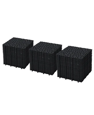 12 x 12 Inch Black Interlocking Deck Tiles Plastic Waterproof Outdoor All Weather Anti-slip Bathroom Shower Balcony Porch Strong Weight Capacity Upto