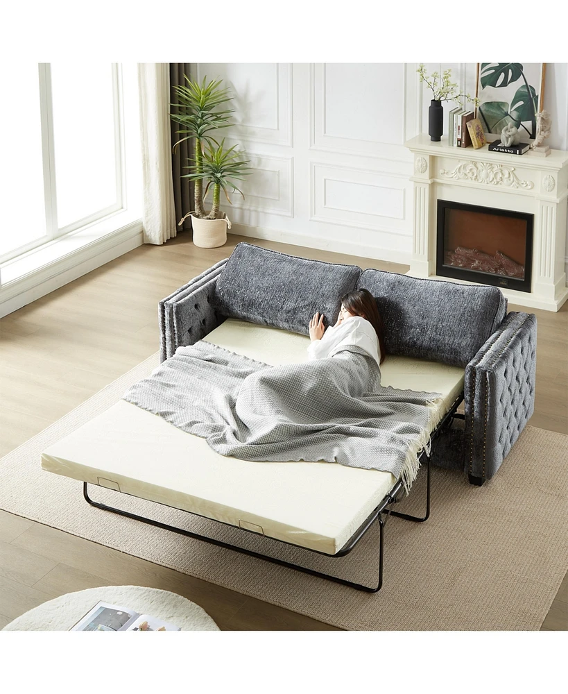 Convertible Sleeper Sofa with Memory Foam Mattress, 3-Seater Full Size Bed Couch for Living Rooms, Designed with Chenille Fabric