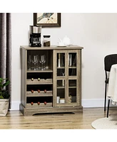 Coffee Bar Cabinet, 36" Sideboard Buffet Cabinet with Sliding Door, Wine Cabinet with Storage, Gray