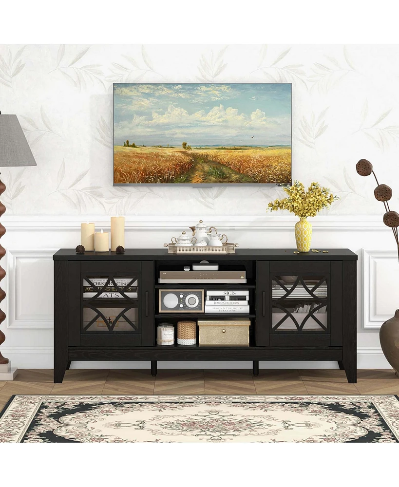 Costway Tv Stand for TVs up to 65" with 3-Position Adjustable Shelves Tempered Glass Doors