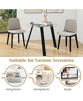 36" Round Glass Dining Table for 4 with Tempered Tabletop Rubber Wood Frame