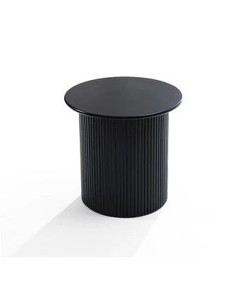 LuxenHome 15'' Small Accent Table Compact Size Black Fluted Fir & Mdf Wood Round Side Tables