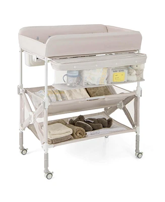 Costway Portable Baby Changing Table with Wheels Adjustable Height Large Storage Rack