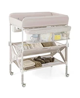 Costway Portable Baby Changing Table with Wheels Adjustable Height Large Storage Rack
