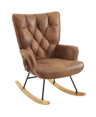 Upholstered Glider Rocking Chair for Nursery High Backrest for Comfort and Support
