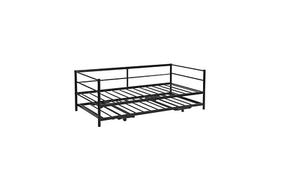 Metal Daybed with Pop-Up Trundle – Adjustable Guest Bed Frame for Small Spaces & Sleepovers