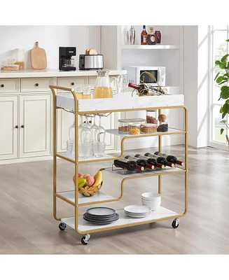 6-Tier Bar Cart, Slide Bar Serving Cart, Retro Style Wine Cart for Kitchen, Beverage Cart with Wine Rack and Glass Holder, Rolling Drink Trolley for L