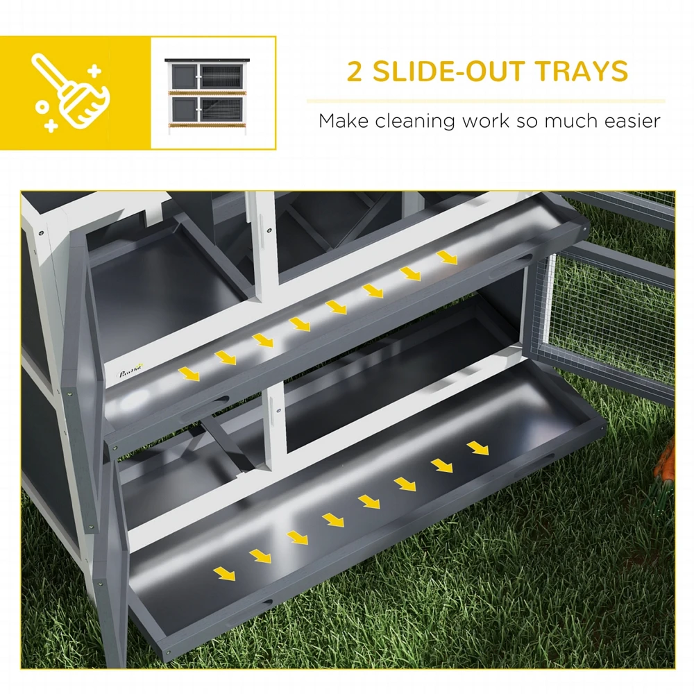 Wooden Bunny Rabbit Hutch, Small Animal Habitat with Ramp, Removable Tray & Weatherproof Roof, Indoor/Outdoor, Gray