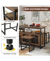 4 Pcs Kitchen Island Set with Bench and Storage Heavy-duty Metal Frame Shelves
