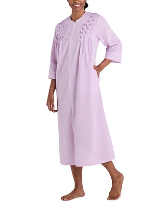 Miss Elaine Petite 3/4-Sleeve Zip-Front Seersucker Robe