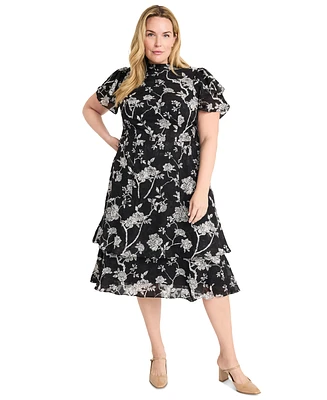 Maggy London Plus Floral Organza Midi Dress