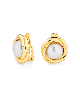 Bling Jewelry Twist Braided Rope Clip-On Earrings with Simulated Pearl Silver Gold Plated