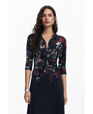 Desigual Women's Buttoned floral tulle T-shirt