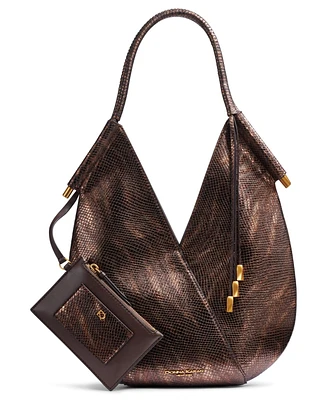 Donna Karan New York Baldwin Mini Metallic Snake Shoulder with Leather Wrapped Rounded Handle