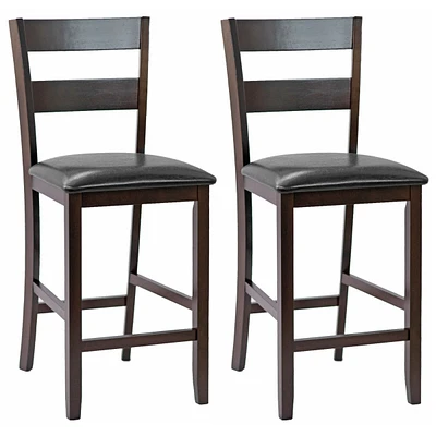 Sugift 2-Pieces Upholstered Bar Stools Counter Height Chairs with Pu Leather Cover
