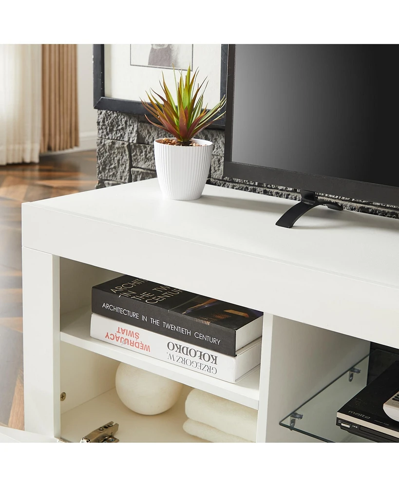 Slickblue Sleek White Modern Tv Stand with Led Lighting – Glossy Finish for Living Room, Lounge, or Bedroom