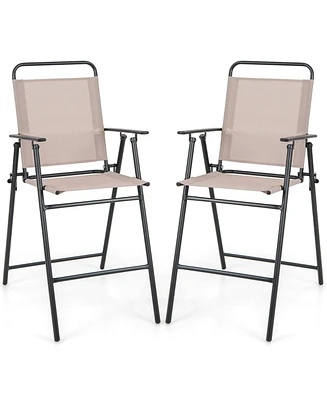 Sugift Patio Folding Bar Stool Set of 2 with Metal Frame and Footrest