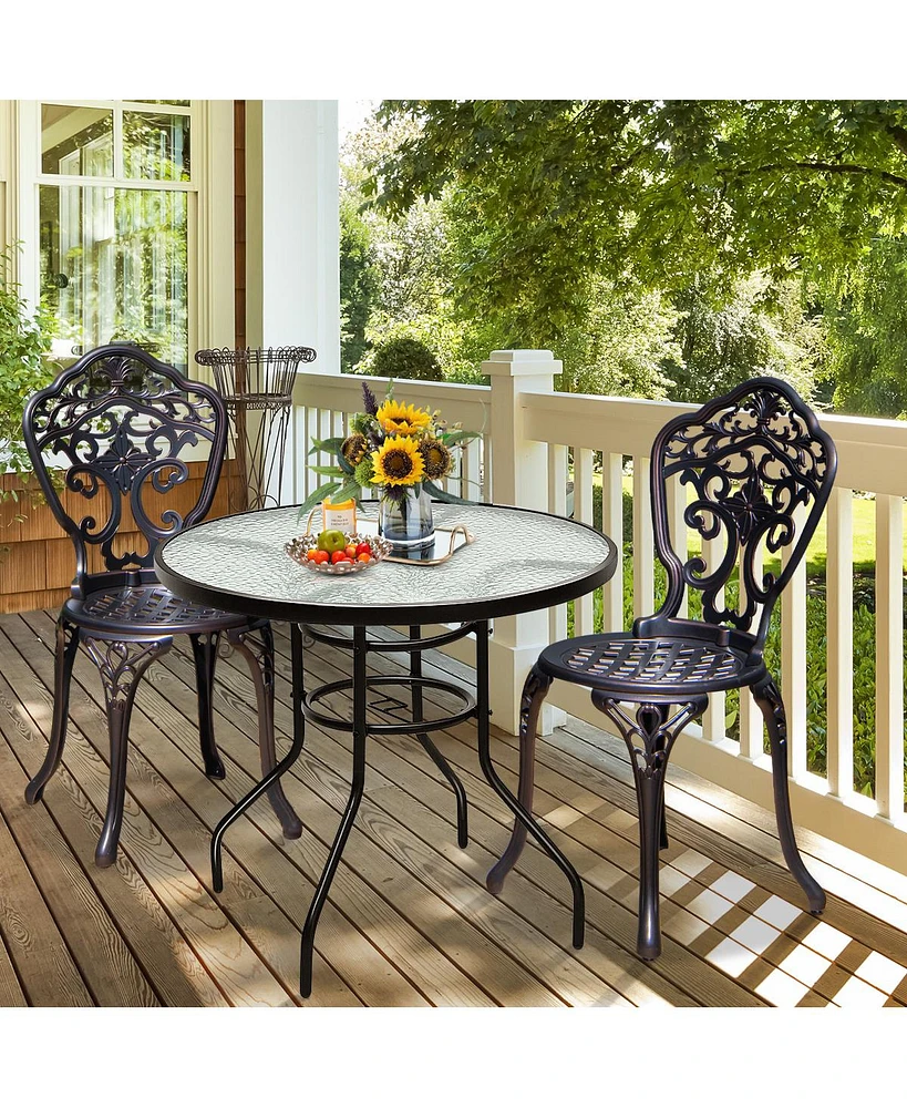 Sugift 32" Round Outdoor Patio Dining Table with Convenient Umbrella Hole