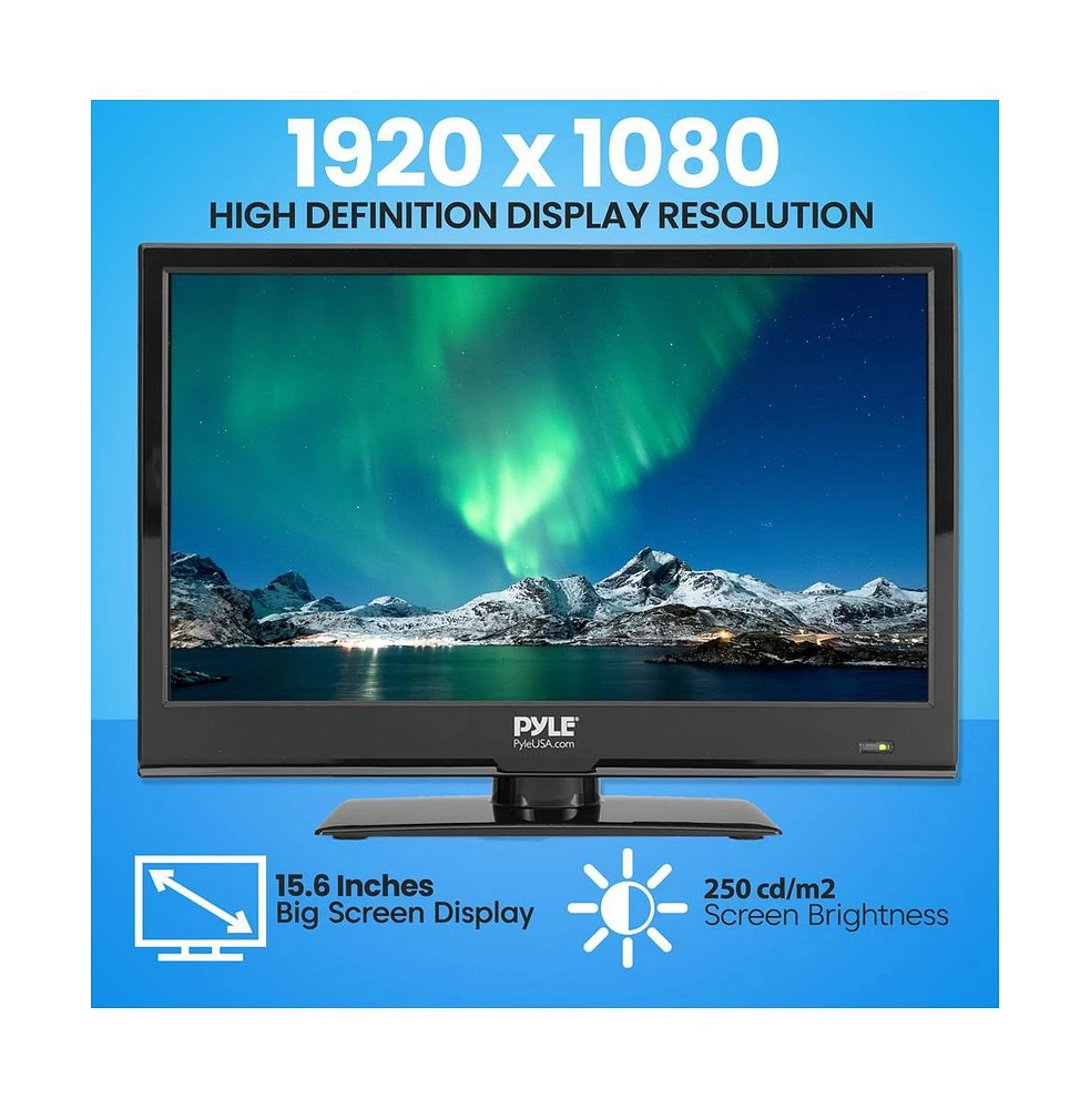 Pyle 15.6 Led Rv Digital Tv with Dvd Combo, Full Hd Flat Screen, 12V/24V Car Adapter