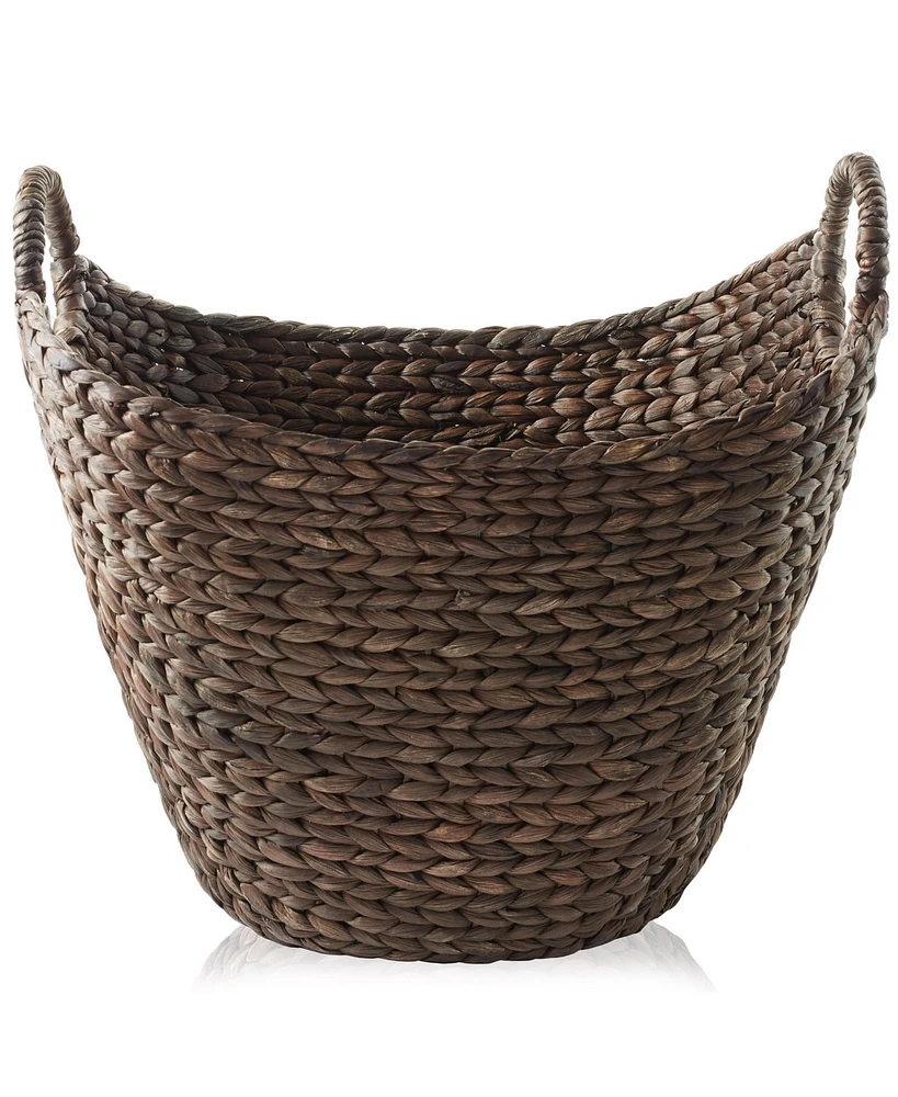 Casafield Large Laundry Boat Basket with Handles - Espresso, Woven Water Hyacinth Storage Tote for Blankets, Bathroom, Bedroom, Living Room