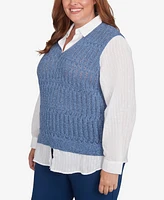 Alfred Dunner Plus Size Lake Victoria Collared Vest Two in One Sweater
