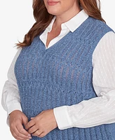 Alfred Dunner Plus Size Lake Victoria Collared Vest Two in One Sweater