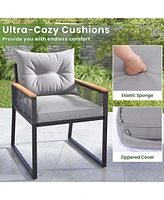 3 Pcs Outdoor Conversation Set with 2-Layer Side Table Acacia Wood Armrests