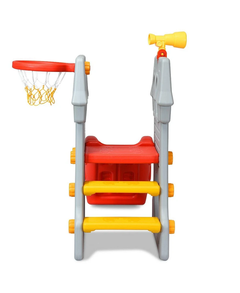 Gouun 5 in 1 Toddler Climber Slide Playset with Basketball Hoop and Telescope