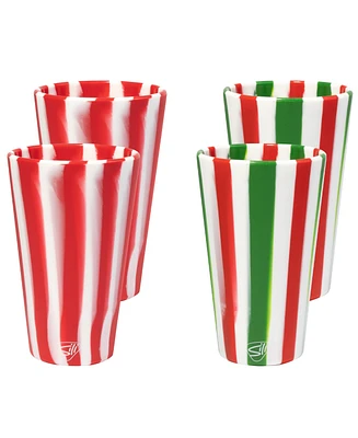 Pint Glasses: 4 pk - (2) Peppermint & (2) Poinsettia - Holiday 2023