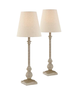 Loreno Traditional Country Cottage Buffet Table Lamps 24" Tall Skinny Set of 2 Antique Whitewashed Oatmeal Faux Linen Tapered Cone Shade for Livi